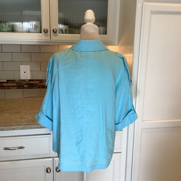 Chico’s Linen Blue Turquoise Jacket Size XL (3) - Picture 6 of 11